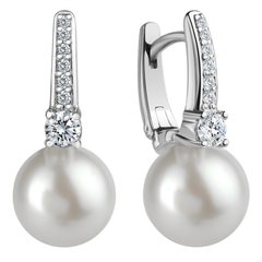 Сережки з перлами та фіанітом з білого золота PlatoN 3с325/26б